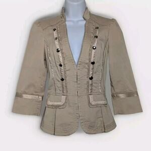 White House Black Market Sand Light Beige Cotton Military Button Jacket Sz 00